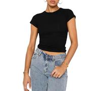 Btofellin T-shirt pour femme Y2K Crop Top à manches courtes Chemise d'été Base Party Streetwear Yoga Top, Noir , Large