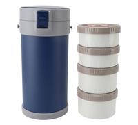 BTOSEP Bocal Isotherme 2,9 L en Acier Inoxydable 304 Passe au -Ondes Boîte à Lunch Empilable étanche avec Poignée de Sangle Pot Alimentaire Sous Vide isolé pour Le Bureau de L'école (Bleue)