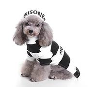 BTOSEP Costume de prisonnier pour chien et chat avec chapeau, tenue d'Halloween confortable pour chiots et chatons, matériau en coton doux, taille S-XL (café + orange #29)