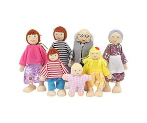 BTOSEP Figurines Familiales de Maison de Poupée en Bois, 7 Poupées | Des vêtements doux, des bords polis à la main, encouragent le jeu imaginatif