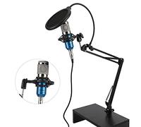 BTOSEP Kit de Microphone à Condensateur USB avec Son Clair (Bleu + Argent) | Conception de bras flexible, directivité unidirectionnelle, matériaux métalliques et plastiques, enregistrement