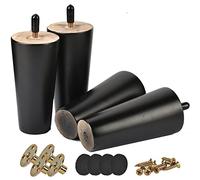 Btowin 6 inch Pieds De Meuble en Bois Solide, 4 Pièces Pieds De Table Remplacement Conique Modernes Vintages avec Plaques De Montage & Vis & Prodecteur pour DIY Fauteuil Chaise Canapé Noir