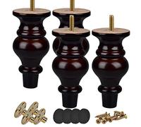 Btowin 6 inch Pieds De Meuble en Bois Solide, 4 Pièces Pieds De Table Remplacement Modernes Vintages avec Plaques De Montage 5/16 inch Filetés & Vis & Prodecteur pour DIY Fauteuil Chaise Lit Noix