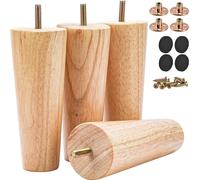 Btowin 7 inch Pieds De Meuble en Bois Solide, 4 Pièces Pieds De Table Remplacement Conique Modernes Vintages avec Plaques De Montage & Vis & Prodecteur pour DIY Fauteuil Chaise Canapé Naturel