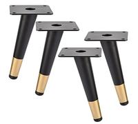 Btowin 8 inch Pieds De Meuble en Métal, 4 Pièces Pieds De Table en Fer Oblique Rond Moderne Style Industriel pour DIY Banc Chaise Bureaux Café Lit Armoire Noir-Doré