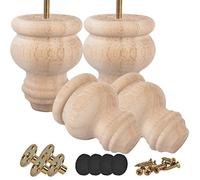 Btowin Lot de 4 mini pieds en bois massif avec boulons de suspension filetés de 5/16", plaque de montage et vis pour canapé, ottoman, meuble TV, causeuse