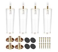 Btowin Lot de 4 Pieds de Meubles Coniques en Verre Transparent de 15 cm avec boulons M8 pré-percés 5/16", plaques de Montage et vis pour Armoire, canapé, lit, Table Basse