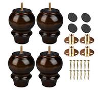 Btowin Lot de 4 pieds de meubles en bois massif avec boulons filetés de 5/16" et plaque de montage et vis pour canapé, armoire, lit, armoire