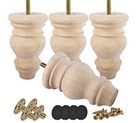 Btowin Lot de 4 pieds de meubles en bois massif brut de 12,7 cm avec boulons de suspension filetés de 1,6 cm, plaque de montage et vis pour canapé, chaise, armoire ottomane