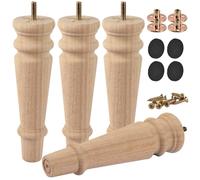 Btowin Lot de 4 pieds de meubles en bois massif brut de 20 cm avec boulons suspendus filetés M8, plaques de montage et vis pour canapé, fauteuil, pouf, armoire