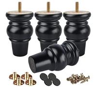 Btowin Lot de 4 pieds de meubles en bois massif de 10,2 cm avec boulons de suspension filetés de 1,6 cm, plaque de montage et vis pour canapé, chaise, ottoman, causeuse