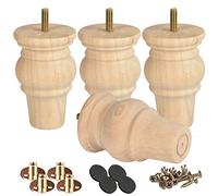 Btowin Lot de 4 pieds de meubles en bois massif de 10,2 cm avec boulons de suspension filetés de 1,6 cm, plaque de montage et vis pour canapé, chaise, ottoman, causeuse