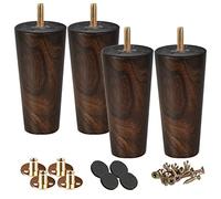 Btowin Lot de 4 pieds de meubles en bois massif de 12.7 cm, pieds de rechange modernes en bois wengé avec boulons de suspension filetés de 5/16" et plaque de montage pour canapé, armoire, meuble TV