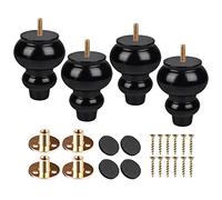 Btowin Lot de 4 pieds de meubles en bois massif de 12 cm avec boulons de suspension filetés M8 pour armoire, ottoman, fauteuil, canapé, noir