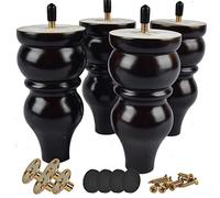 Btowin Lot de 4 pieds de meubles en bois massif de 15,2 cm avec boulons filetés de 5/16", plaque de montage et vis pour canapé, meuble TV, ottoman, fauteuil