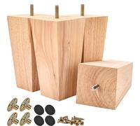 Btowin Lot de 4 pieds de meubles en bois massif de 15.2 cm, pieds de rechange modernes en forme de pyramide en bois avec boulons filetés de 8.9 mm, chaise, fauteuil inclinable
