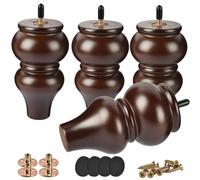 Btowin Lot de 4 pieds de meubles en bois massif de 15 cm avec boulons de suspension filetés M8, plaque de montage et vis pour canapé, armoire, fauteuil ottoman, noyer