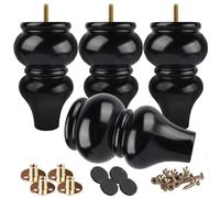 Btowin Lot de 4 pieds de meubles en bois massif de 15 cm avec boulons de suspension filetés M8 pour canapé, armoire, fauteuil ottoman, noir