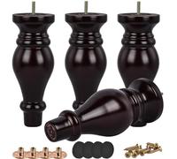 Btowin Lot de 4 pieds de meubles en bois massif de 18 cm, pieds de chignon modernes du milieu du siècle en noyer tourné avec boulons de suspension filetés M8, plaque de montage et vis pour canapé,