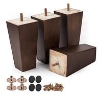 Btowin Lot de 4 pieds de meubles en bois massif moderne du milieu du siècle avec boulons de suspension filetés M8, plaque de montage et vis pour canapé, chaise - 20 cm