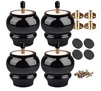 Btowin Lot de 4 pieds de meubles ronds en bois massif de 8 cm avec boulons de suspension filetés M8, plaque de montage et vis pour canapé, armoire, chaise, ottomane