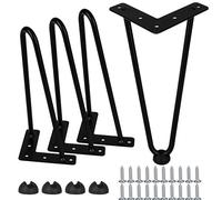 Btowin Lot de 4 pieds de table en épingle à cheveux de 25,4 cm, pieds de meubles en métal robuste avec protections de sol en caoutchouc et vis pour projets de bricolage, support TV, pieds de banc,