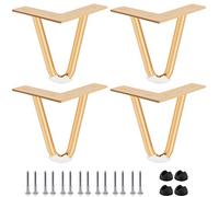 Btowin Lot de 4 Pieds en épingle à Cheveux de 15,2 cm, Pieds de Meubles en métal Robuste avec Protections de Sol en Caoutchouc et vis pour projets de Bricolage, Meuble TV, canapé, Armoire - Doré