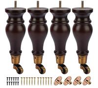 Btowin VCF Lot de 4 pieds de meubles en bois de 22 cm avec roulettes pivotantes - En bois massif - Avec roulettes, boulons M8 pré-percés et plaques de montage - Pour armoire, canapé, ottoman, chaise