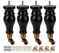 Btowin VCF Lot de 4 pieds de meubles en bois de 22 cm avec roulettes pivotantes - En bois massif - Avec roulettes, boulons M8 pré-percés et plaques de montage - Pour armoire, canapé, ottoman, chaise