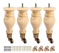 Btowin VCF Lot de 4 pieds de meubles en bois massif avec roulettes, 22 cm, pieds d'armoire ronds en bois massif tourné pour chaise, fauteuil inclinable, ottoman, armoire, fauteuil