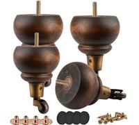 Btowin VCF Lot de 4 pieds de meubles en bois massif émaillé avec roulettes, 14 cm - Pieds ronds en bois tourné pour chignon - Pieds de rechange pour fauteuil, fauteuil inclinable, ottoman, armoire