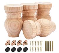 Btowin VCF Lot de 4 pieds de meubles en bois massif sculpté, 10 cm, pieds de canapé géométriques bruts, plaque de montage et vis
