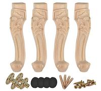 Btowin VCF Lot de 4 pieds de meubles en bois massif sculpté avec plaque de montage et vis pour canapé, armoire, table, support TV - 40 cm