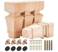 Btowin VCF Lot de 4 pieds de meubles en bois massif sculpté avec plaque de montage et vis pour canapé, armoire, table, support TV - 15 cm
