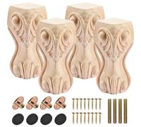 Btowin VCF Lot de 4 pieds de meubles en bois massif sculpté de 25 cm, pieds de canapé géométriques bruts avec plaque de montage et vis pour canapé, armoire, table, support TV