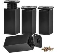 Btowin VCF Lot de 4 pieds de meubles réglables de 5 cm, pieds de rechange carrés en alliage d'aluminium noir mat, hauteur réglable de 0 à 20 mm, pieds de rechange pour armoire, bureau, canapé, placard