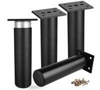 Btowin VCF Lot de 4 pieds de meubles ronds en alliage d'aluminium noir de 20 cm pour table, armoire, cuisine, meuble TV, bureau