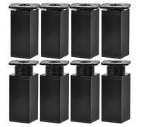 Btowin VCF Lot de 8 pieds de meubles réglables de 20 cm, pieds de rechange carrés noirs en alliage d'aluminium, hauteur réglable de 0 à 20 mm, pieds de rechange pour armoire, table, canapé, placard