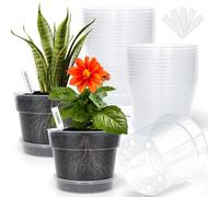 BTPLASTIK Lot de 15 Pots Transparents de 15,2 cm, Pots de semences de Transplantation avec Coussinets en Maille Anti-Fuite, Pots en Plastique avec Drainage - Convient pour Le démarrage de graines et