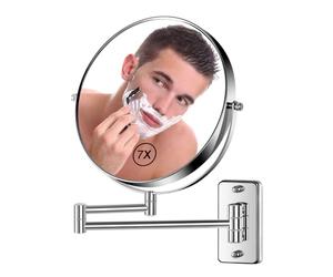 BTremary Miroir de Maquillage Mural grossissant de 20,3 cm, 1X/7X, Bras oscillant, Double Face, pivotant à 360 °, Miroir de Rasage pour Homme et Femme à l'hôtel/Maison, chromé
