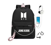 BTS K-pop Grande capacité sac à dos sac étudiant Black+un câble de données # JUNG KOOK COSwk9194
