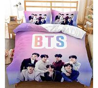 BTS Parure De Lit 3 Pièces en Microfibre Douce, 1 Housse De Couette Et 2 Taies d'oreiller, Convient pour Les Adultes Et Les Adolescents (200 x 200 cm, A)