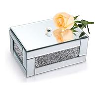 BTSKY Boîte à bijoux en verre miroir décorée avec des diamants écrasés, boucles d'oreilles, bagues, bijoux, boîte de rangement pour chambre à coucher et commode, argent