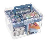 BTSKY Boîte de rangement à 2 couches en plastique transparent avec plateau amovible - Boîte de rangement multifonction avec poignée - Boîte à couture portable - Organisateur de fournitures d'art et d'artisanat - 2,8 l - Boîte utilitaire pour la maison (petite bleu)