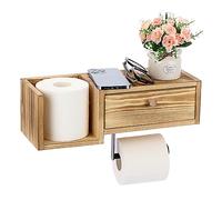 BTSKY Porte-papier toilette mural en bois avec étagère et tiroir, support pour rouleau de papier toilette de salle de bain avec boîte de rangement, distributeur de lingettes jetables,