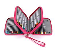 BTSKY Trousse zippée en Toile 72 emplacements pour Crayons Aquarelle Prismacolor, Crayons de Couleur Crayola, Crayons Marco, Rouge, Compacte