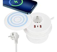 Btstil Prise encastrable avec USB C PD 20 W et 15 W de charge sans fil, Ø 90 mm, prise de table escamotable, avec USB et couvercle, multiprise encastrable pour cuisine et plan de travail