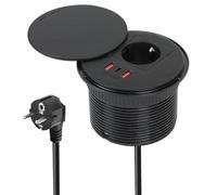 Btstil Prise encastrable avec USB C, prise de table cachée avec couvercle, équipée de 1 port Schuko, 1 port USB-C, 2 ports USB-A et câble d'alimentation de 1,8 m, prises pour trou de table de 90 mm