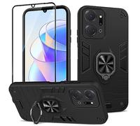 Btstring Coque pour Honor X7a 2023 avec Verre Trempé, Etui de Protection Antichoc de Qualité Militaire, Housse avec Anneau Support Métallique, Support de Voiture Compatible, Noir