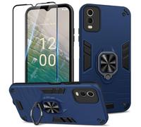 Btstring Coque pour Nokia C32 avec Verre Trempé, Etui de Protection Antichoc de Qualité Militaire, Housse avec Anneau Support Métallique, Bleu